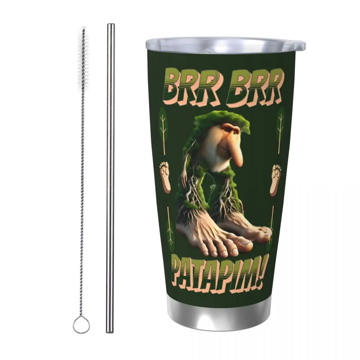 

Изолированный стакан Brainrot Brr Brr Patapim с крышкой, термокружка из итальянского мем из нержавеющей стали, чашки для домашнего термоса, 20 унций