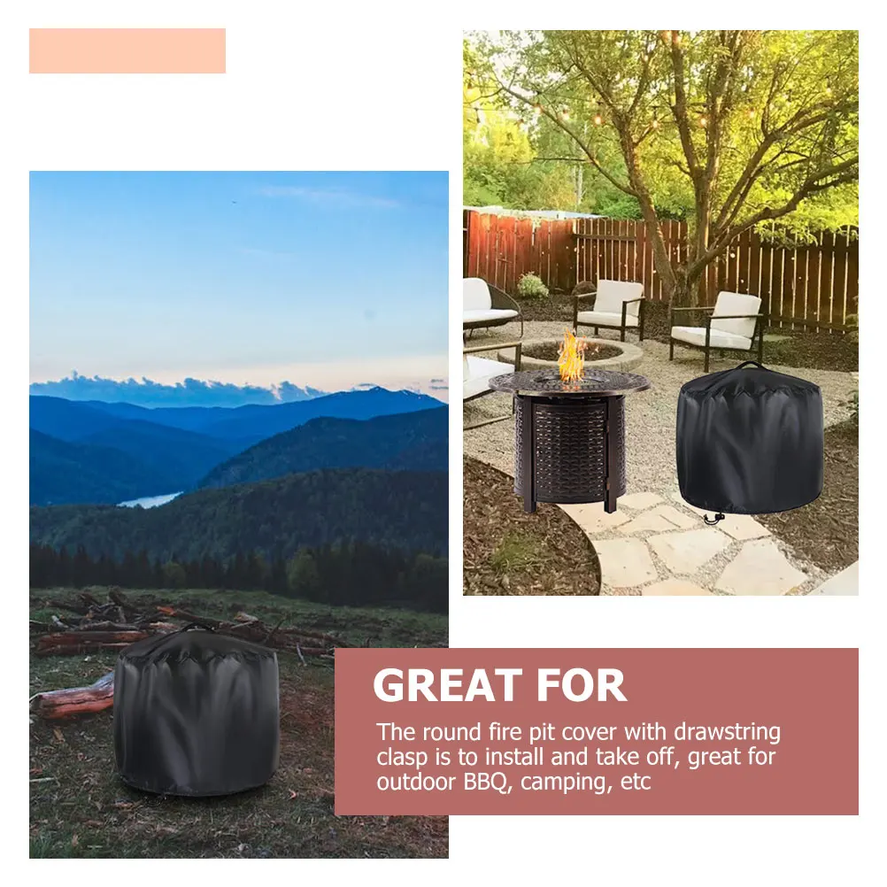

1set Waterproof Round Fire Pit 420D Durable Outdoor Bbq Stove Cover Protective For Garden Patio With Storage Bag Fireproof Wear