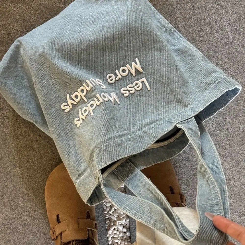 

Shoulder Bag Denim Canvas Bag letter Embroidery Large Capacity Vintage Handbag Solid Color Shopping Bag Simple Tote Bag Travel