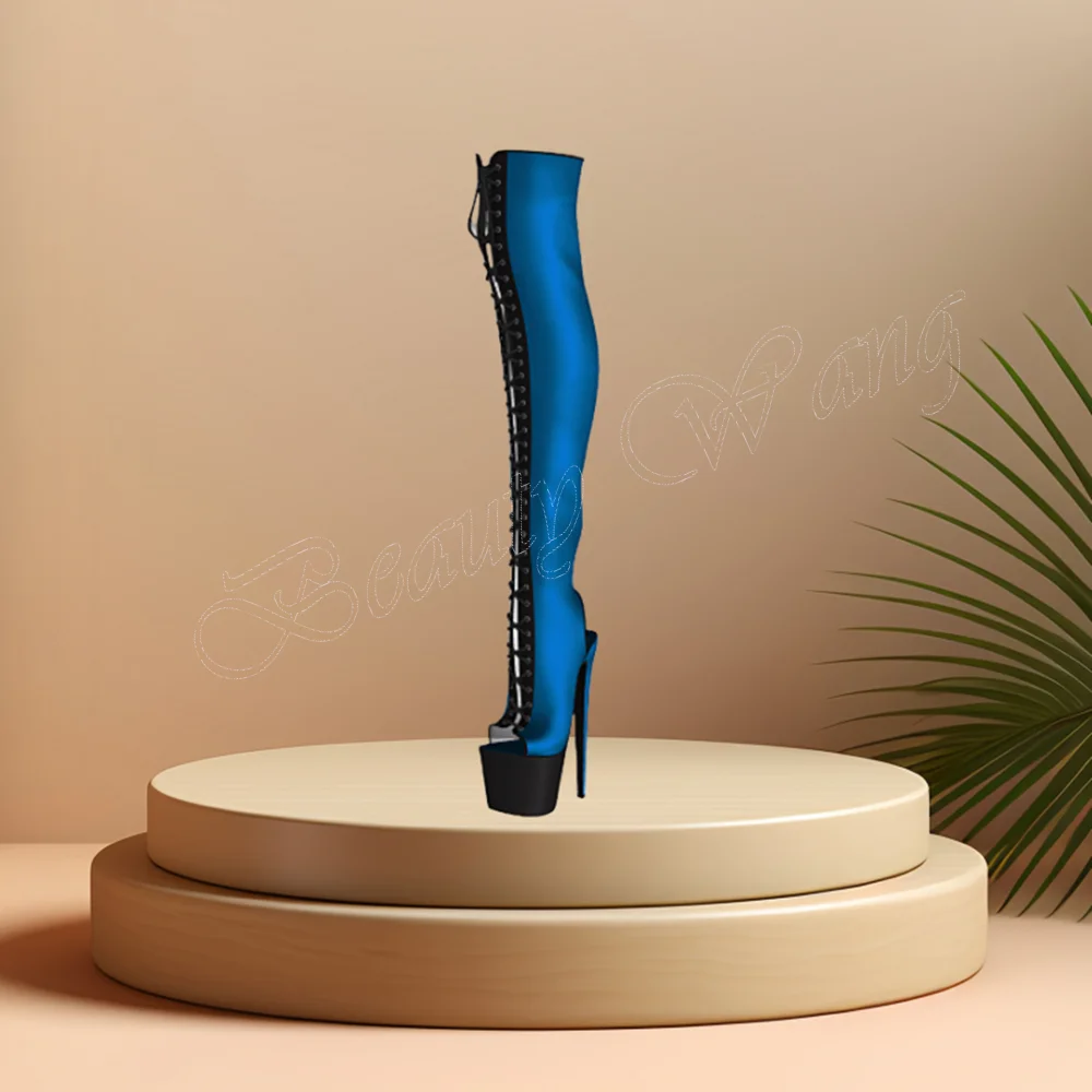 Blu Peep Toe Hollow Stivali Fronte Tacchi incrociati Tacchi a spillo Punta a punta Spike Scarpe con tacco alto per le donne 2024 Zapatillas Mujer