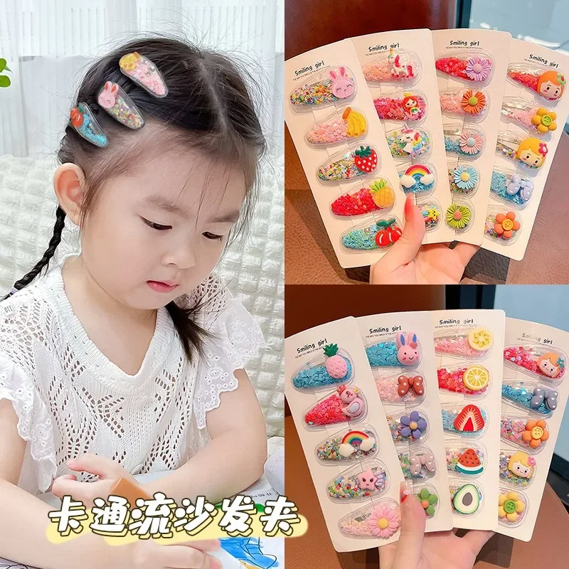 5Pcs/Set Cute Children Flower Hair Clips for Baby Girls Cartoon Animal Hairpins Sequins Filling Bangs Barrette Hair Accessories