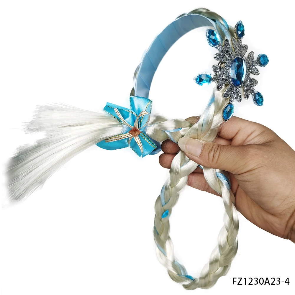 공주 드레스업 가발, 공주 라푼젤 긴 땋은 머리 가발 꽃 장식 헤어밴드 소녀 코스튬 액세서리