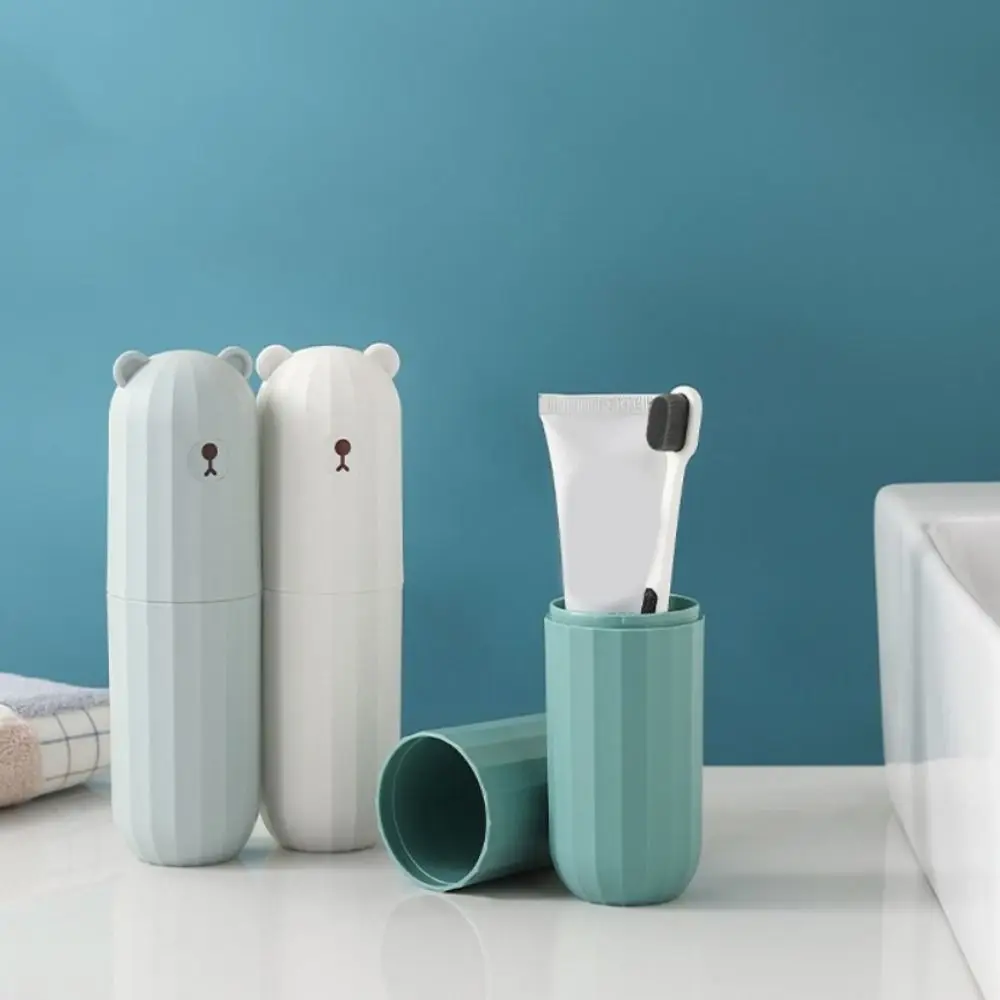 Plastic Travel Toothbrush Cup Large Capacity Cartoon Bear Toothpaste Holder Dust-proof Waterproof Toiletries Storage Cup Travel