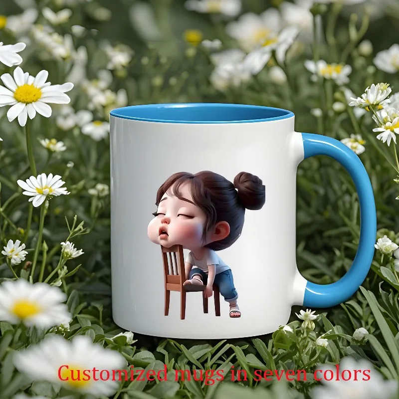 High Quality Ceramic Mug for Cute Sleeping Girl on Chair - 11 Oz Double Sided Anime Kawaii Mug, Heat Resistant and Dishwasher Safe Coffee Mug, Ms. C (Birthday/Christmas Gift) - Multi-Color Selection, Father's Day Gift, Women's Gift, Mug Coffee, Women's Bi
