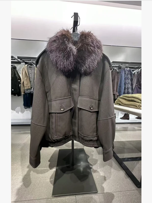 

Commuting Flip Collar Removable Faux Leather Effect Jaet Ladies' Casual Long Sve Coat Button Closure Color