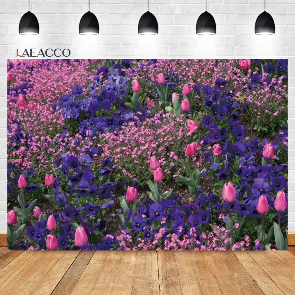 Laeacco Spring Tulip Garden Background Blooming Countryside Flower Scenery Lovers Wedding Artistic Portrait Photography Backdrop