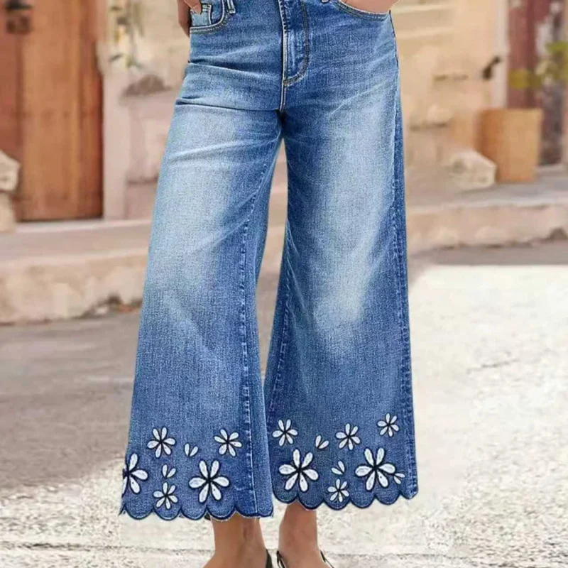 

European and American cross-border foreign trade women's jeans with fashionable embroidery, loose fit, versatile, casual, stretc