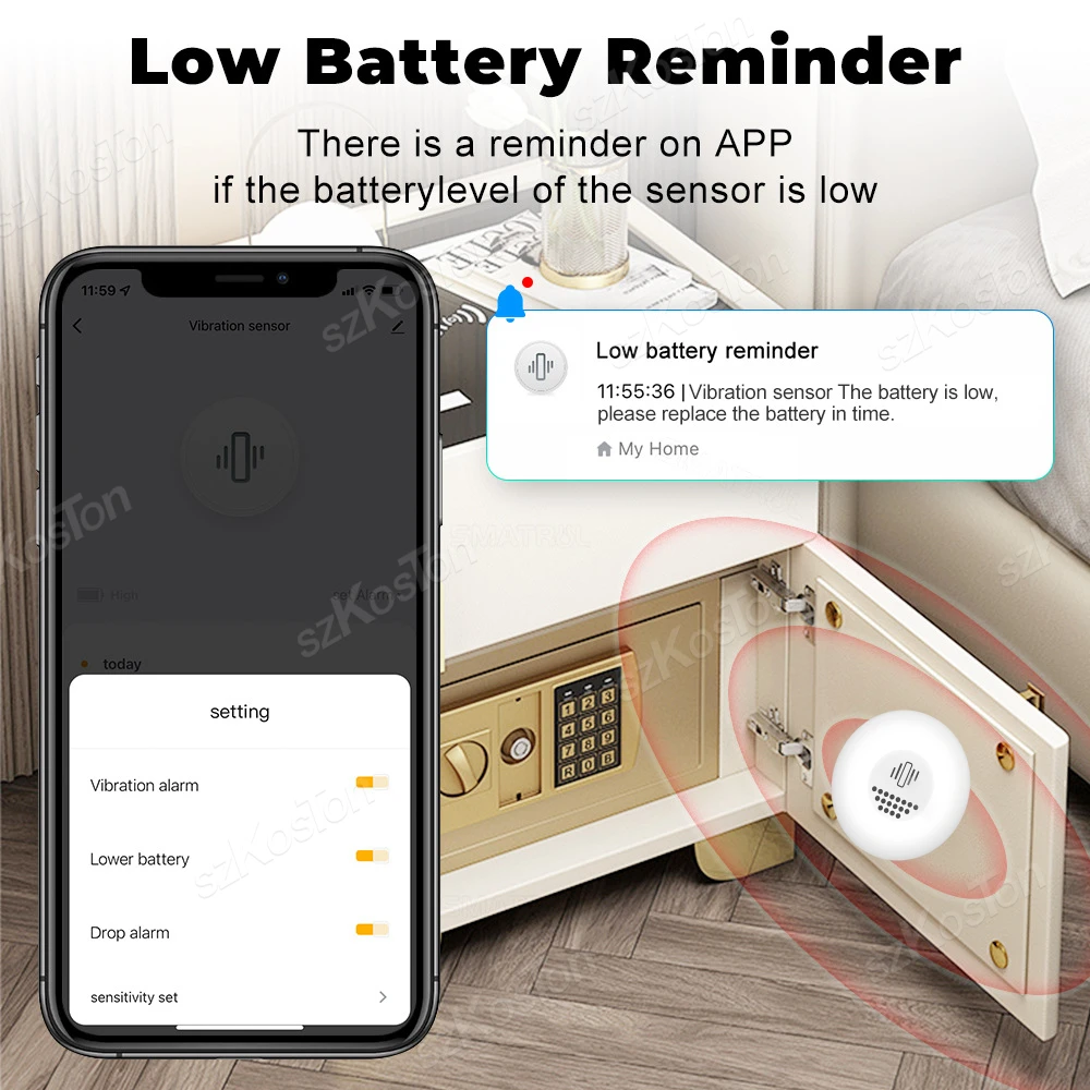 Tuya ZigBee Inteligente Sensor de Vibração, Porta, Janela, Quebrar, Detecção de Roubo, Alarme, Smart Home Security, Sistema de Proteção, Vida Inteligente