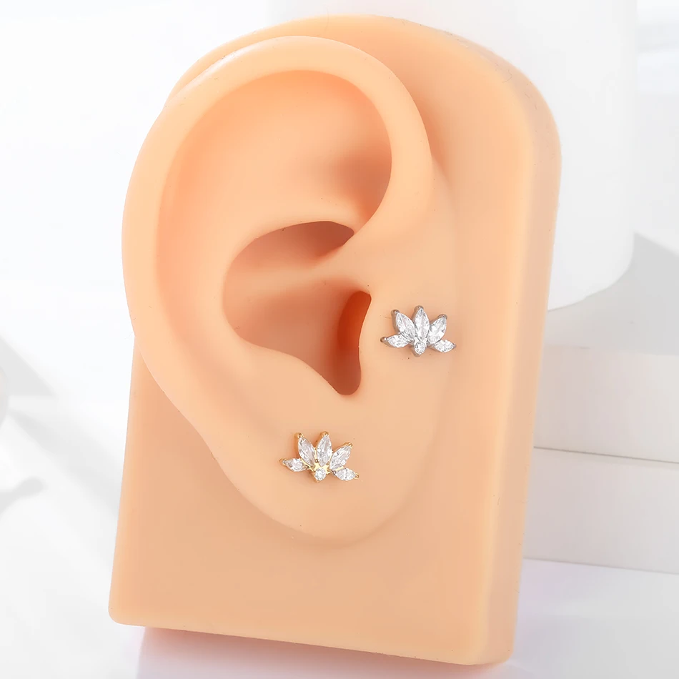 1PC 16G Titanium Marquise CZ Cartilage Helix Conch Lobe Stud Earring Piercings Flat Back Earring Lip Labret Stud Women Jewelry image 3