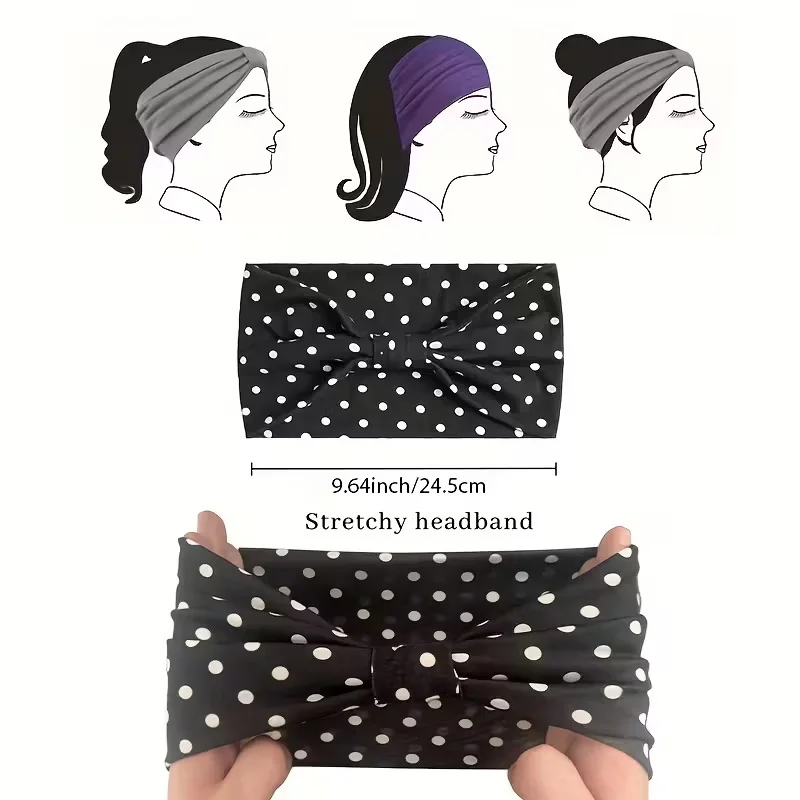 Polka Dot Knotted Headbands Boho Fashion Stretch Fabric Hair Bands For Women Breathable Versatile Headwraps For Sports Yoga Hair