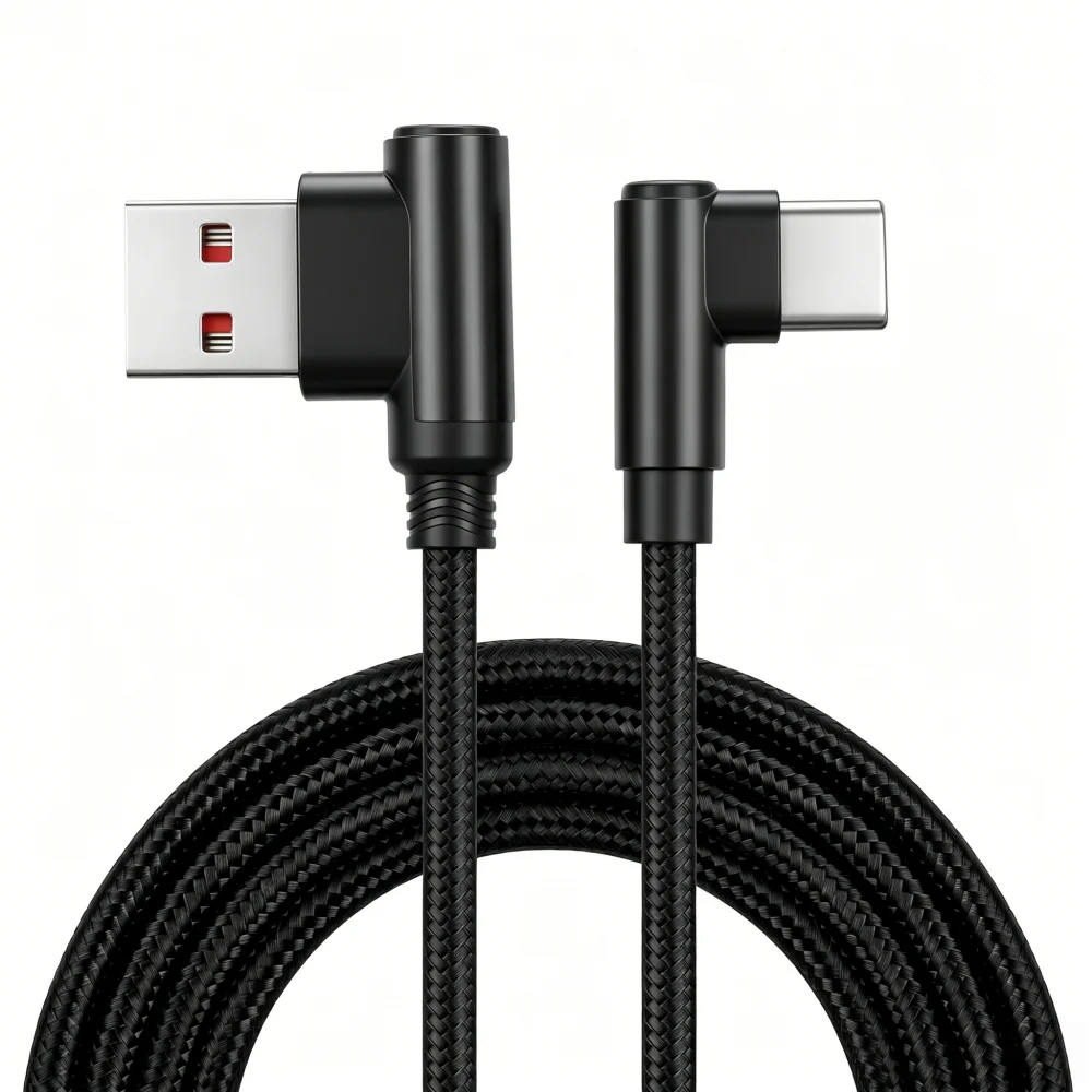Braid 90 Degrees 0.25m/0.5m/1m/2m 4A Quick Charger Elbow USB A to Type C  Cord PD Cable For iPhone Samsung Huawei Xiaomi Macbook