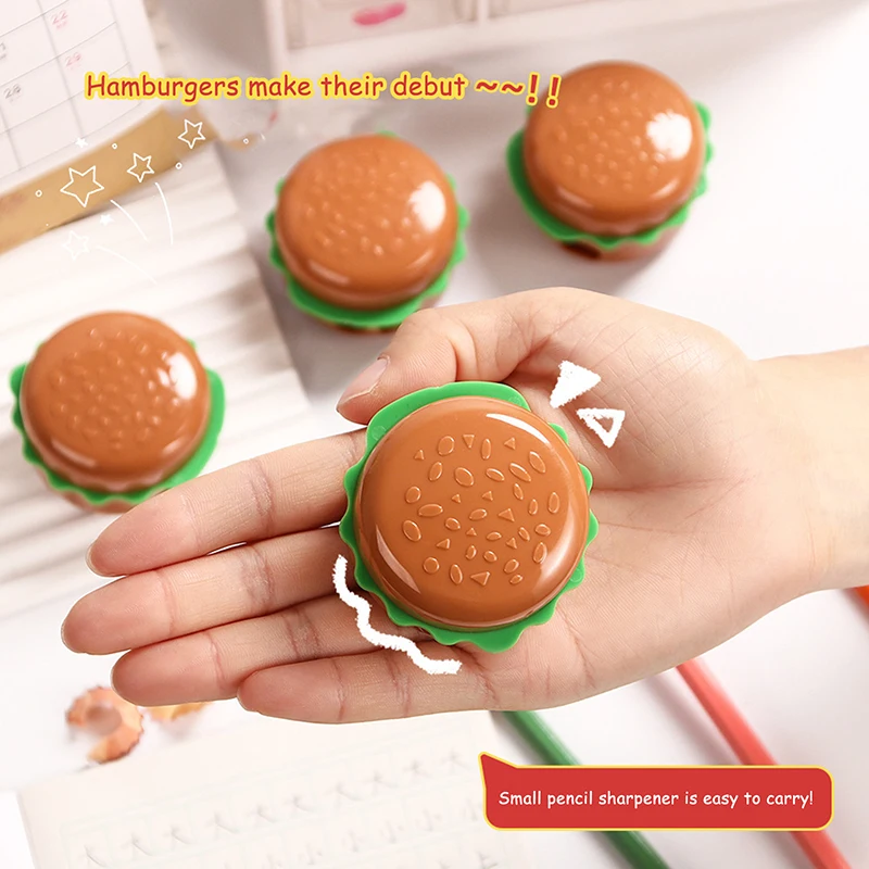 Creative Cartoon Hamburger Shape Pencil Sharpeners Double Holes Pencil Cutting Tools School Supplies Student Stationery Gifts