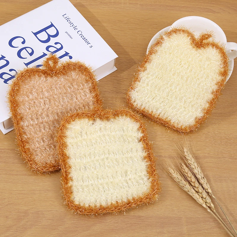 Dishwashing Cloth Wet and Dry Reusable Scrubbing Pads Dishcloth Towels Clean Non Scratch Dishcloth Kitchen Bread Slices Shape