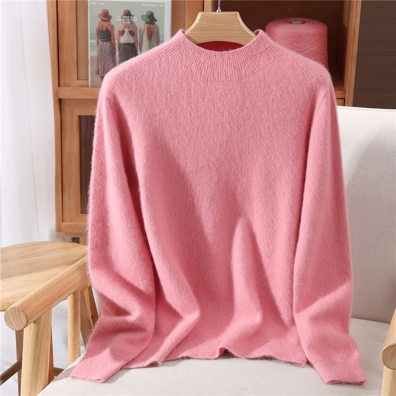 Herbst- und Winter-Neuheit: Nerz-Kaschmir-Pullover für Damen, Halblang, Mehrfarbig, Gestrickter Pullover, Lässiger Woll-Basepullover