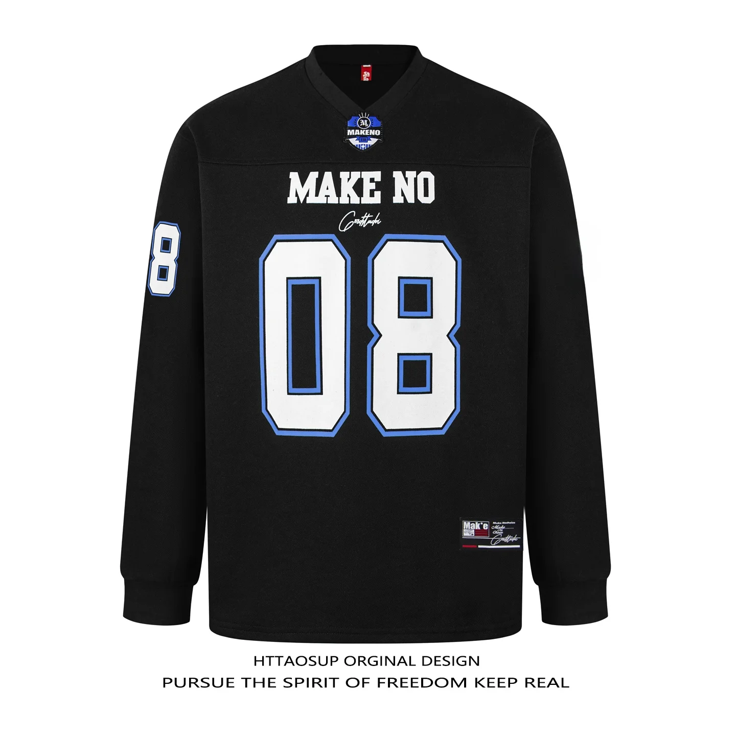 HTTAOSUP American Retro Heavyweight Long Sleeve Number Print Sports Style T-Shirt Men's Loose Top Trendy Casual Cotton Polyester