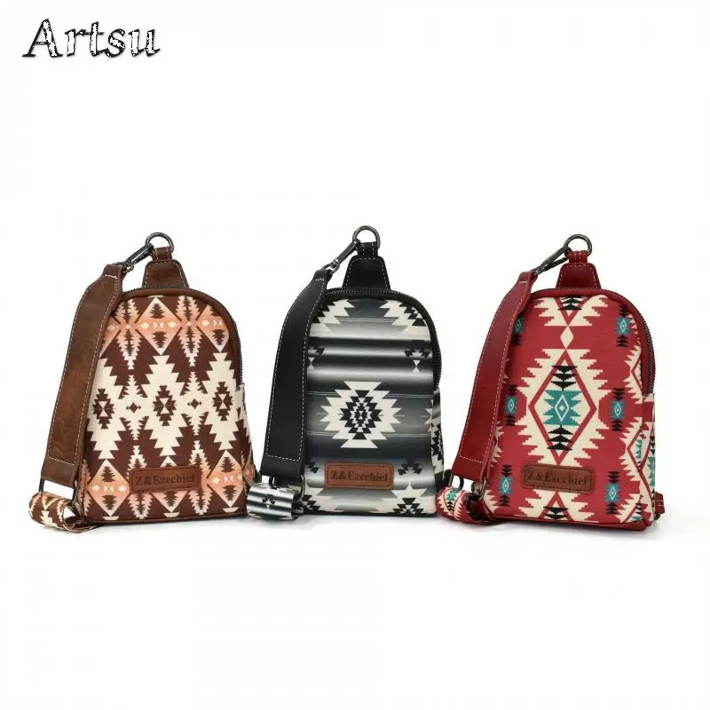 Hot Selling Chest Bag Bohemian Ethnic Style European American Retro Zipper Canvas Crossbody Bag Versatile Outdoor Waist Bag