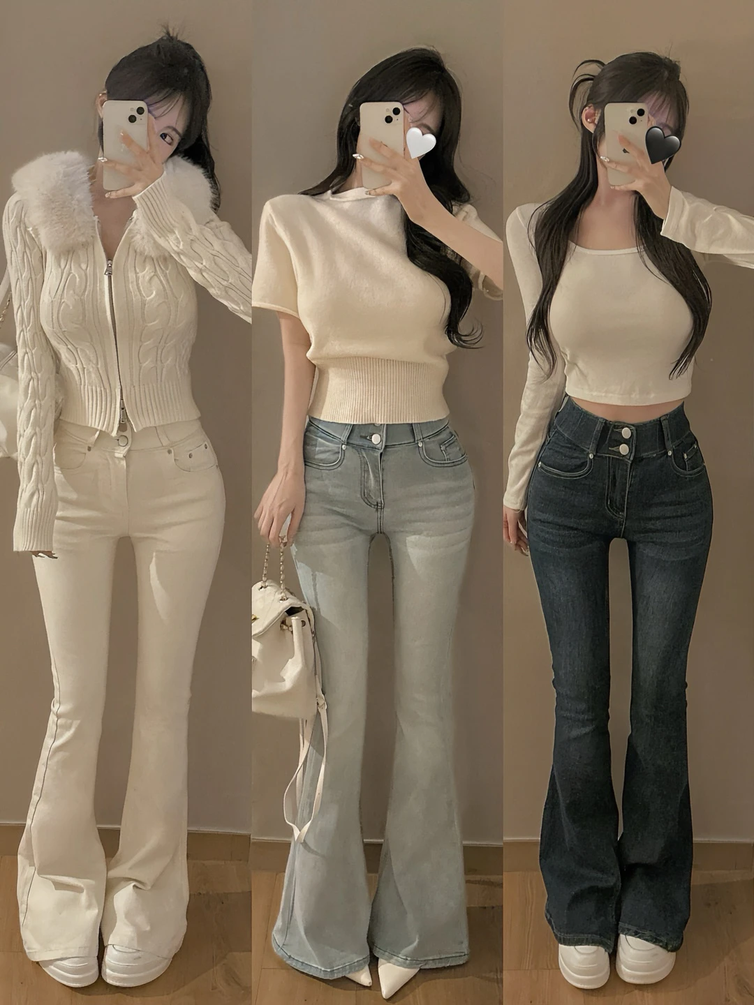 

High Waist Slim Fit Fce Lined Elastic Waist Jeans Korean Sle Autumn Season Ladies Faion plus Size Bootcut Jeans