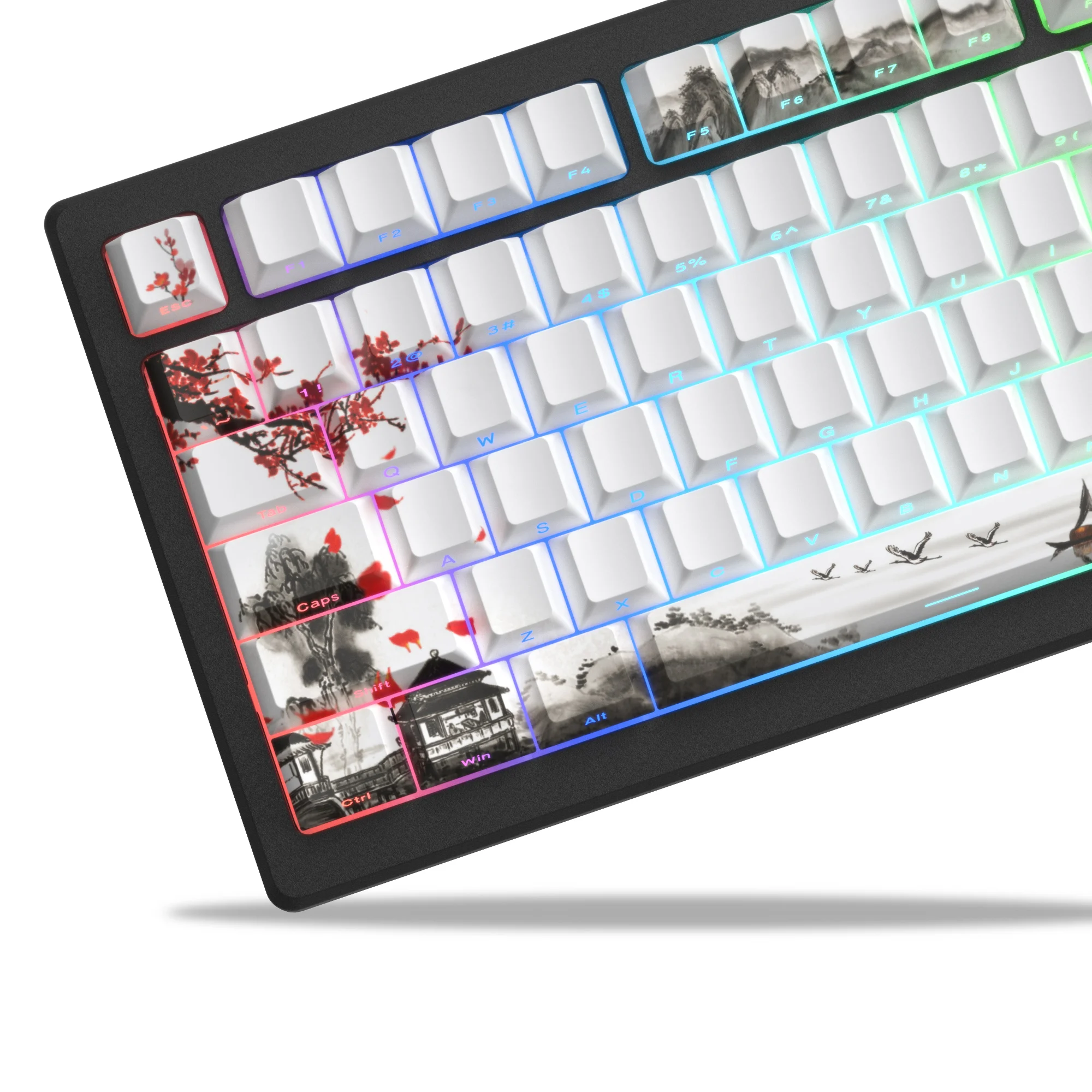 127 Keys Cherry Blossom Five Side Dye Sub Keycaps Side Printed RGB Backlit Keycaps Cherry Profile for MX Switches Gamer Keyboard