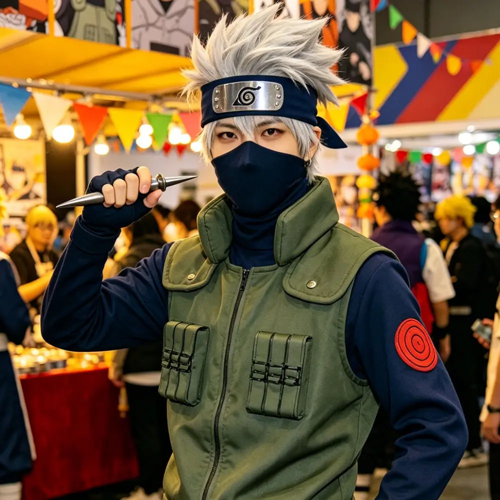 

Anime Hatake Kakashi Mask and Short Silver White Layered Heat Resistant Hair Cosplay Costume Anime Accessories