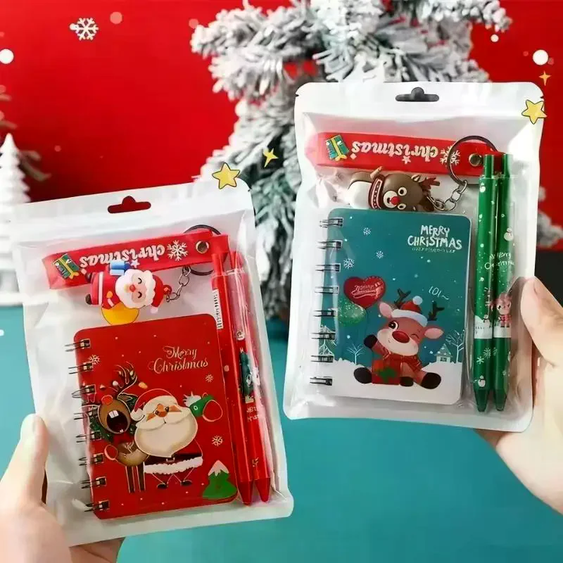 3-in-1 Christmas Stationery Set Gel Pen Santa Snowflake Holiday Gift Set Decorative Keychain Festive Stationery Kit Xmas Gift