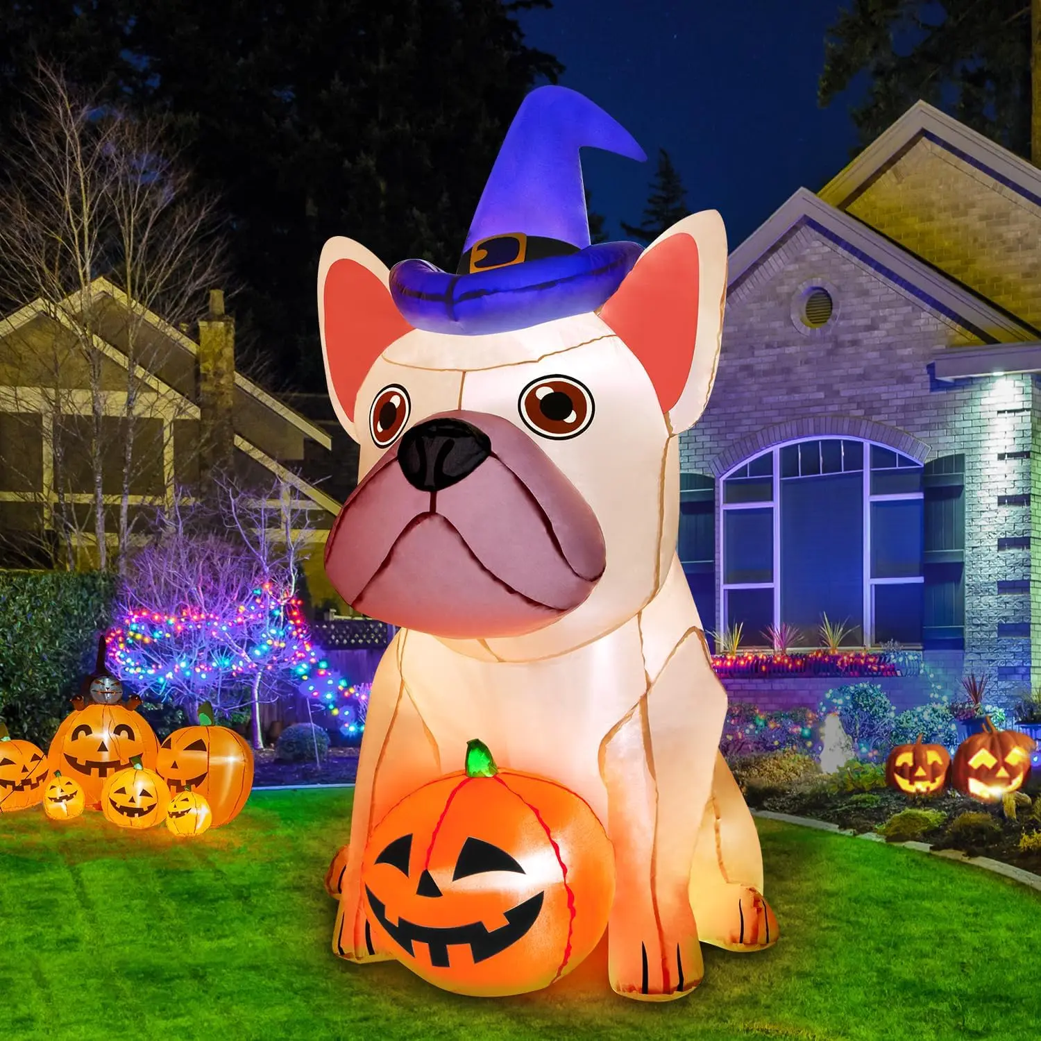 

5Ft Halloween Inflatables Decorations Build-in Bright LEDs Blow Up Yard Pumpkin with Witch Hat Halloween Decorations Outdoor Cle