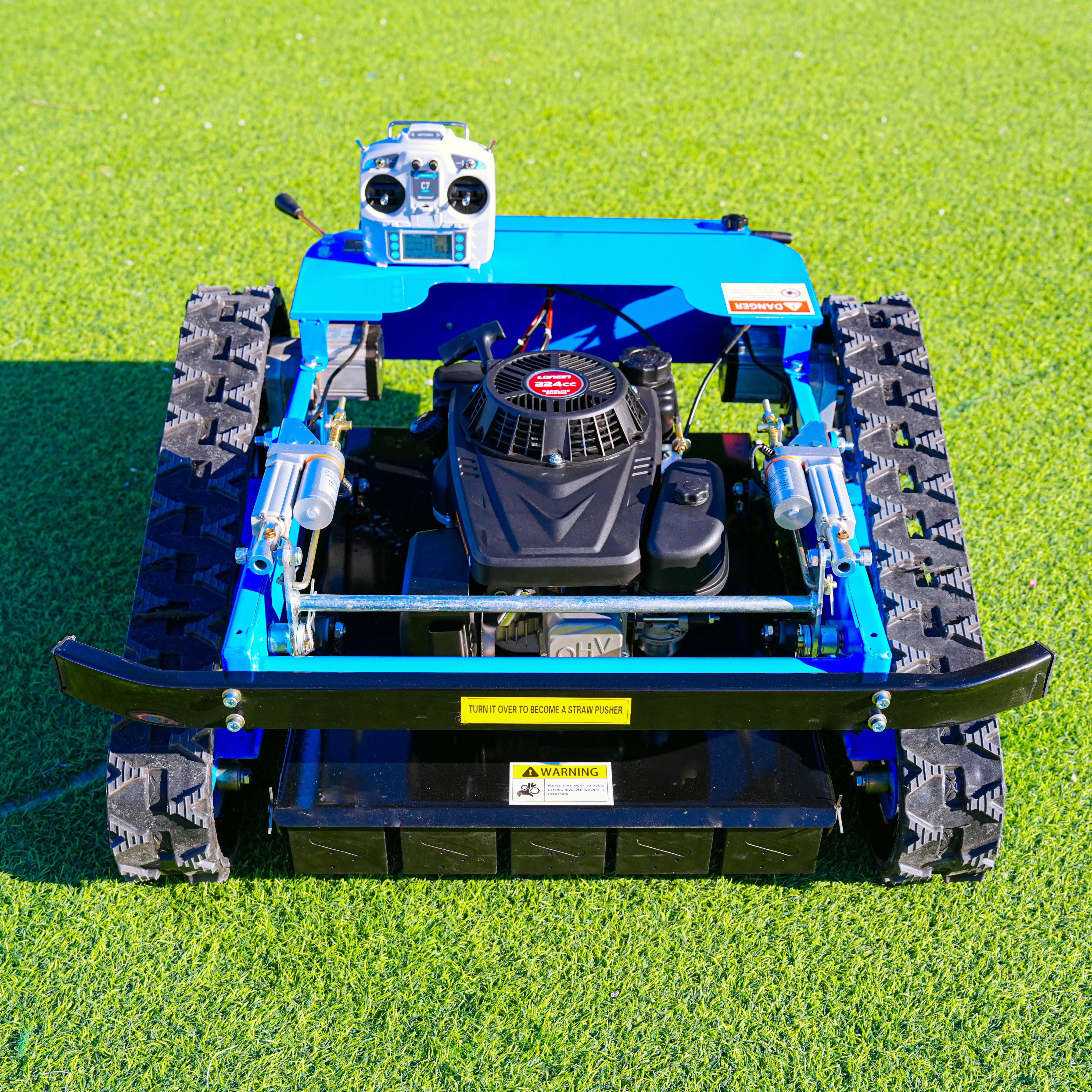 Customized Electric-start Remote Control Lawn Mower Mini Rc Robot Lawn Mower With Snow Plow Attachments