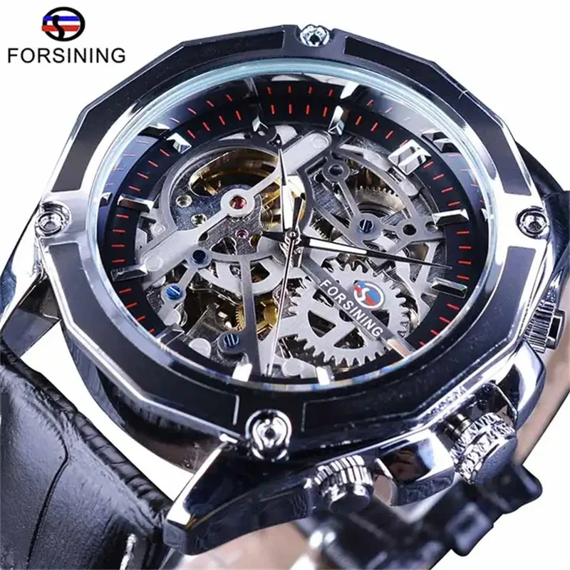 FORSINING 1030L sport 2023 Skeleton Automatic Genuine Leather Men Watch reloj para hombre Chinese Factory best sell Recommend