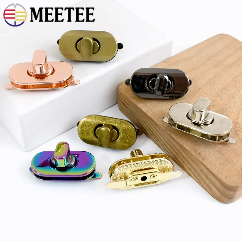 1-5Pcs Meetee 35x18mm Metal Spring Bag Lock Buckles Handbag Replace Closure Twist Turn Locks Oval Rotating Hardware Accessories