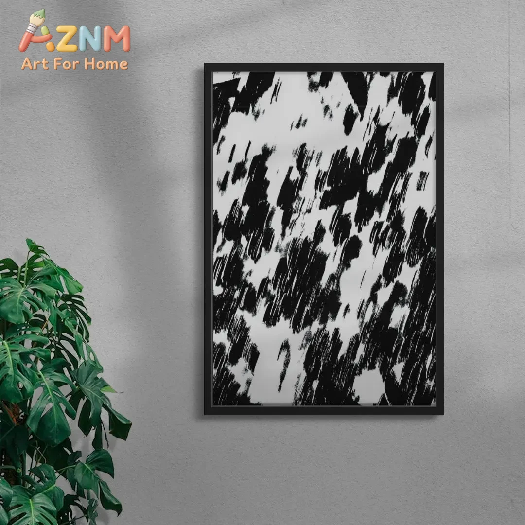

Abstract Black & White Brushstroke Framed Wall Art - Modern Minimalist Ink Print for Contemporary Home Decor