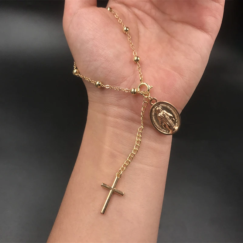 Christian Fashion Cross Bracelet Jewelry Dainty Beads Bracelet for Women Adjustable Wrist Bracelets Hand Chain