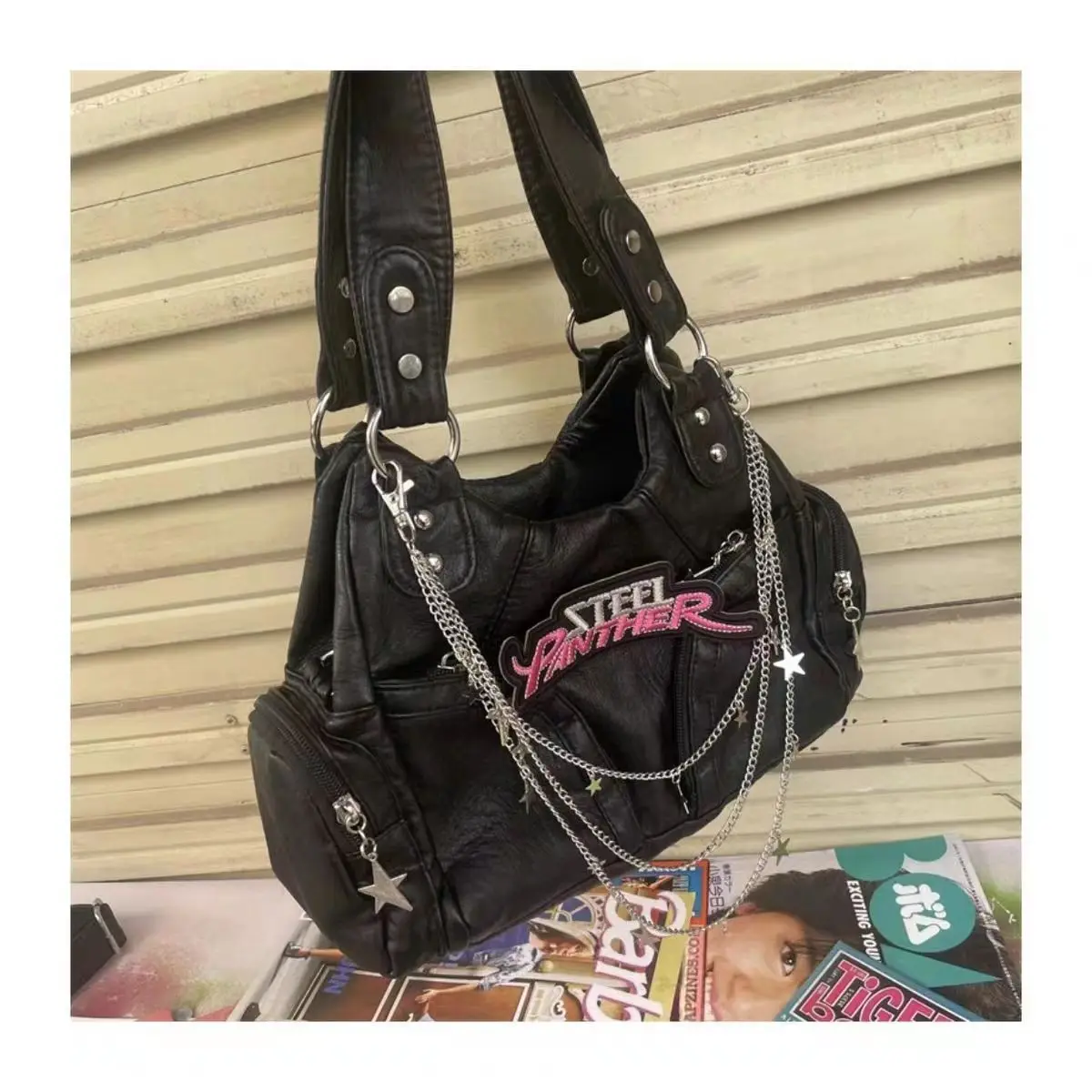 JIAERDI Vintage Y2k Handbag Women Retro Hot Girls Letter Embroidery Casual Crossbody Bags Female Moto Biker Black Shoulder Bag