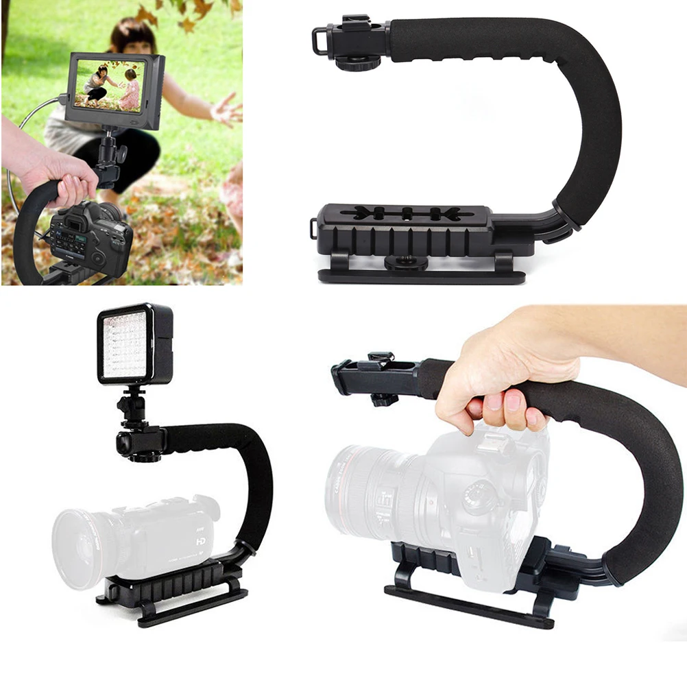 

U Shape Stable Camera Holder Bracket for Dslr Camcorder Video with Three Hot Shoe Flash Microphone Mount Stabilizer Grip