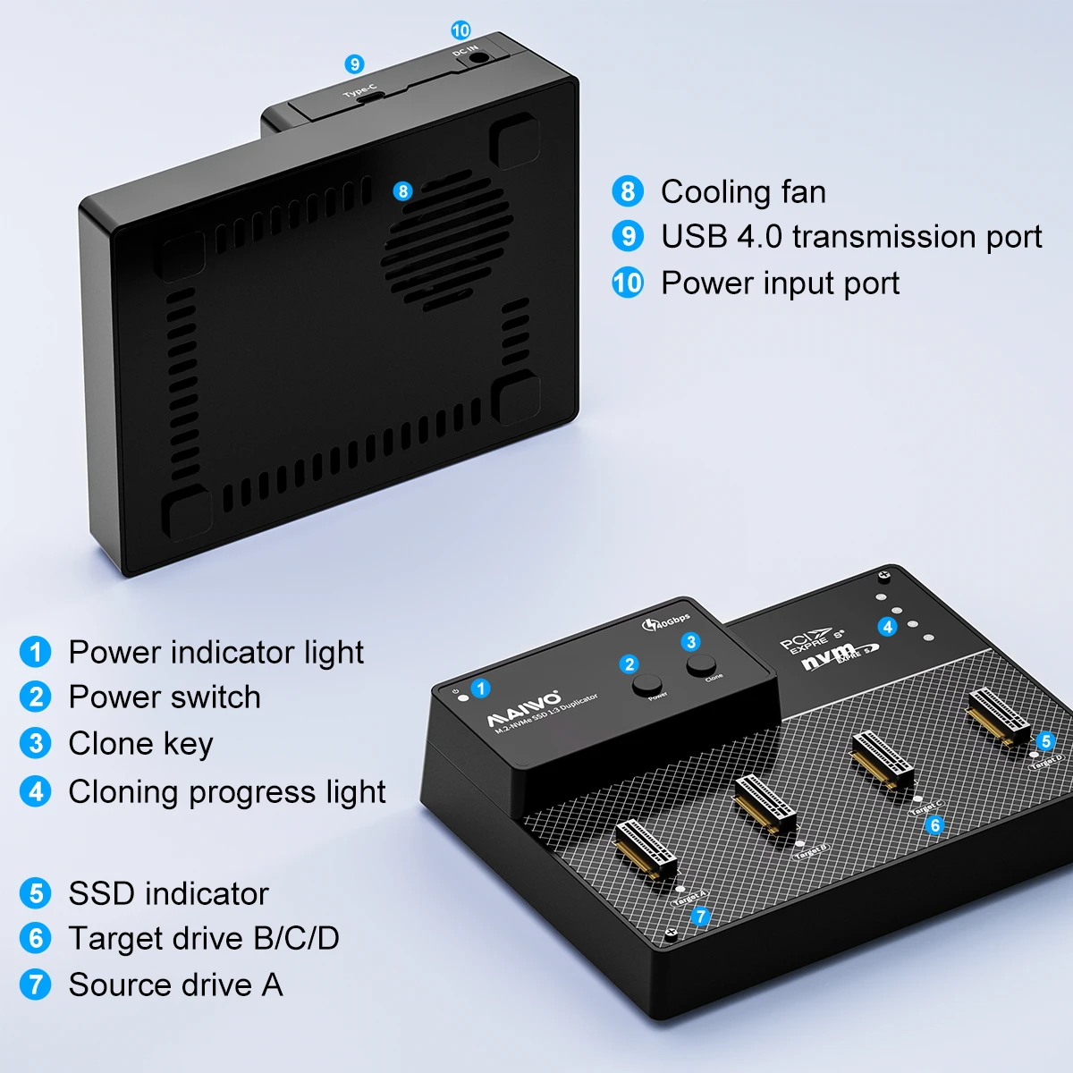 Origin 4Bay NVMe SSD Cloner Tool Free USB4 40Gbps NVMe M2 Docking Station 1:3 Read Write 4 Disks Aluminum Enclosure