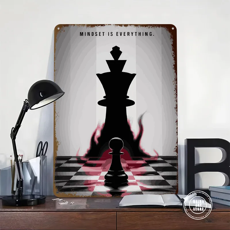 Chess: Mindset Is Everything Metal Poster Customized Wall Art Retro Vintage Metal Tin Signs for Bathroom Decor Room Wand Deko