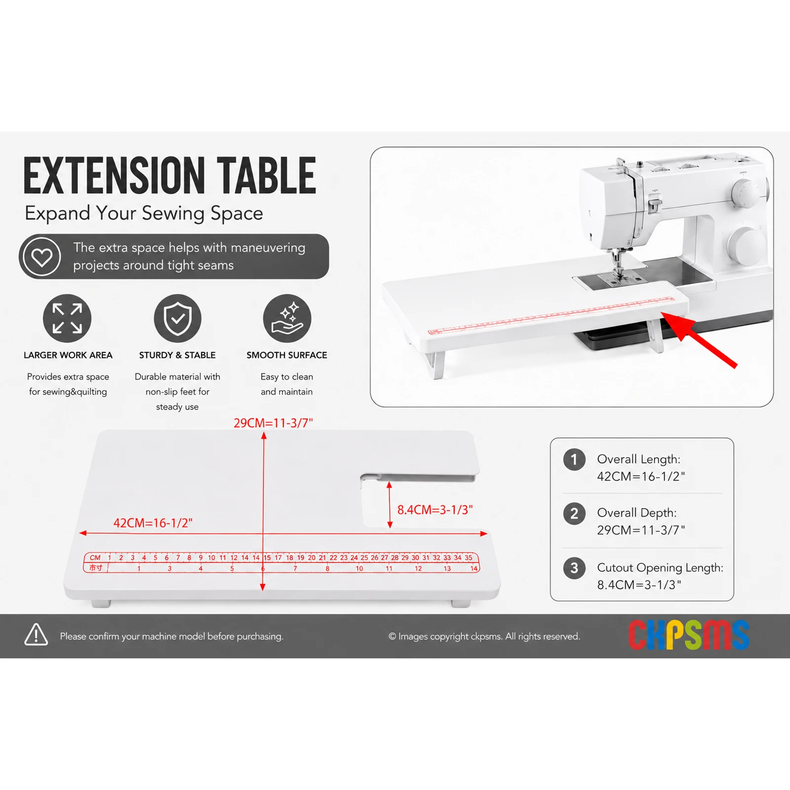 1PCS #KP-19242 EXTENSION TABLE FOR SINGER 4411, 4423, 4432, 4452 ,5511, 5523 Heavy Duty Sewing Machines