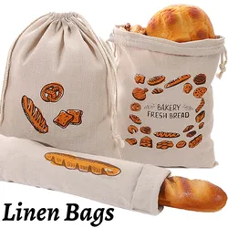 Linen Bread Bag Large Reusable Baguette Cotton Drawstring Storage Bag Homemade Bread Fresh Eco Friendly Keeping Kitchen Containe