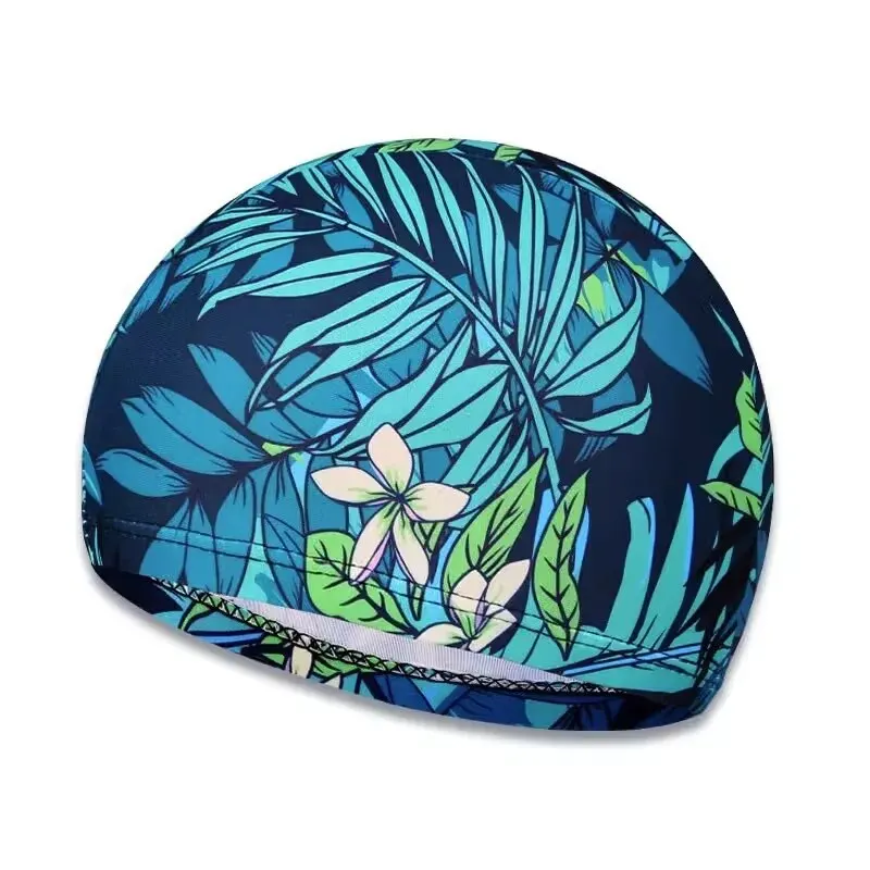 Waterproof Leaf Print Swimming Cap with Ear Protection and Non-Slip Design for Adults - Perfect for Pool, Beach, and Summer Fun