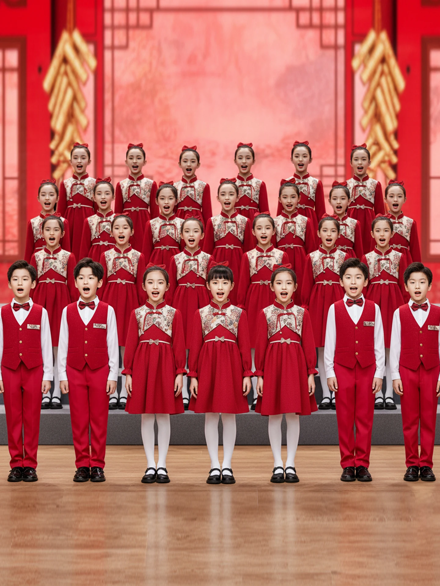 

Middle School Children's Performance Outfit Nationatic Red Song Recitation Speech Costume Winter Polyester Girls' Traditio...