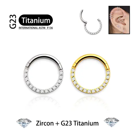 G23 Titanium Earrings Hoop Ring 18G/16G Ear For Woman Nose Round 6/7/8/9/10/11/12/14mm Zircon 2022 Holiday Gift Piercing Jewelry