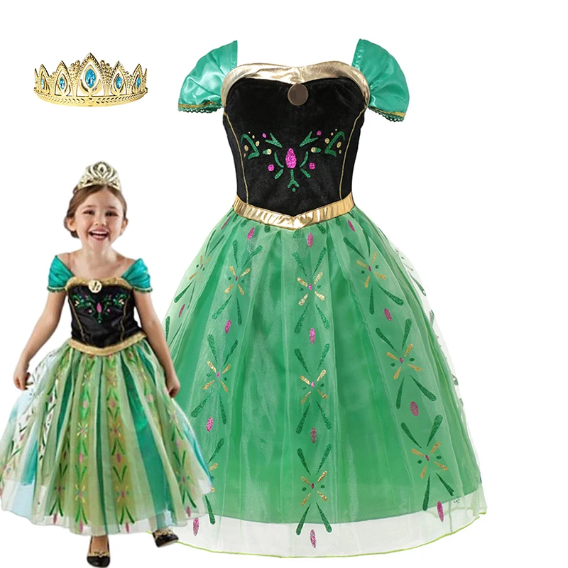 Disney Frozen Anna Girl Costume Anna Princess Dress Up for Girl Kid Cosplay Halloween Party Dress Snow Queen Fantasia Gown 2-10Y