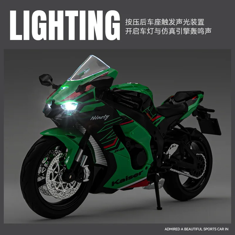 1:12 Kawasaki Ninja ZX-10R Motorcycle High Simulation Diecast Metal Alloy Model car Sound Light Collection Kids Toy Gifts M57