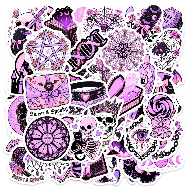 

50PCS Gothic black purple PVC Sticker Aesthetic DIY Decoration Phone Laptop Luggage Skateboard Graffiti Decals for Kids