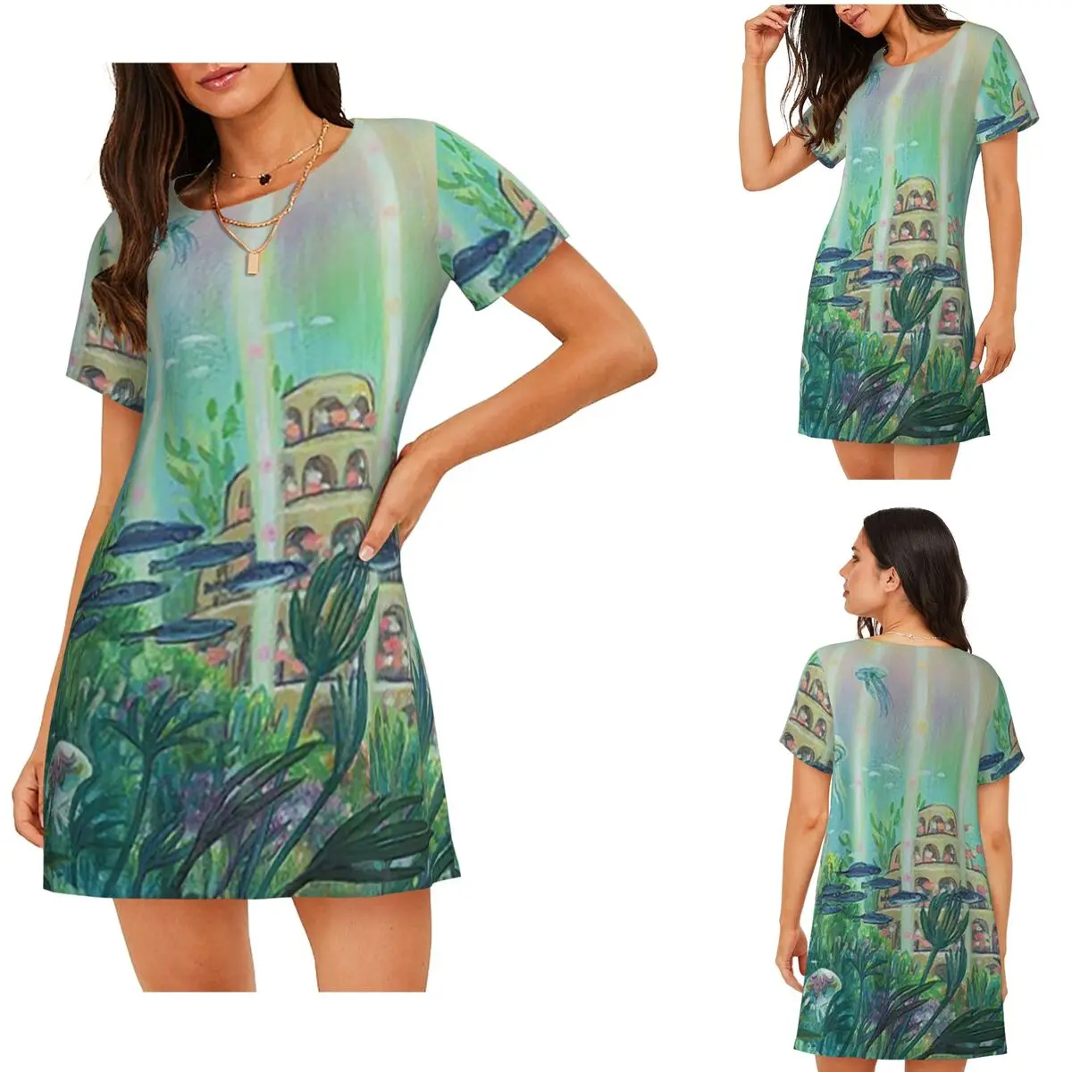 

Ponyo Painting Anime Underwater Short Sleeves Nightdress For Sleeping Sleepshirts Women Short Sleeve Nightgowns Pajama Dress