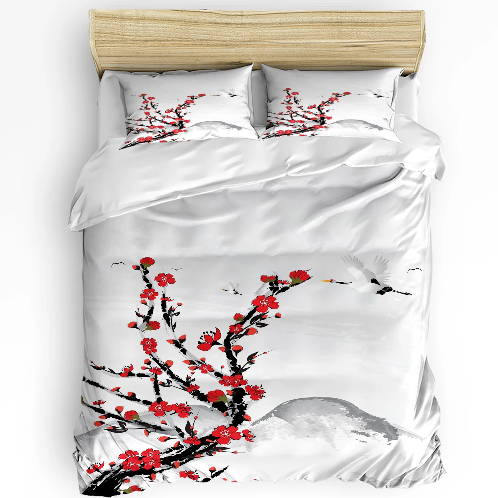 

White Crane Pine Tree Art Printed Comfort Duvet Cover Pillow Case Home Textile Quilt Cover Boy Kid Teen Girl 3pcs Bedding Set