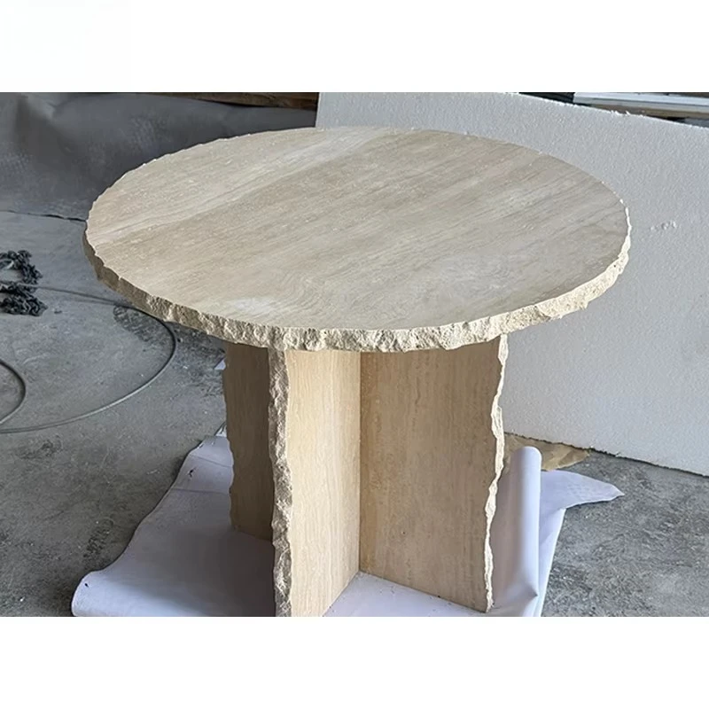 

Прочный современный журнальный столик для гостиной из натурального бежевого травертина, полированная мраморная плита, круглый, в скандинавском стиле, на заказ