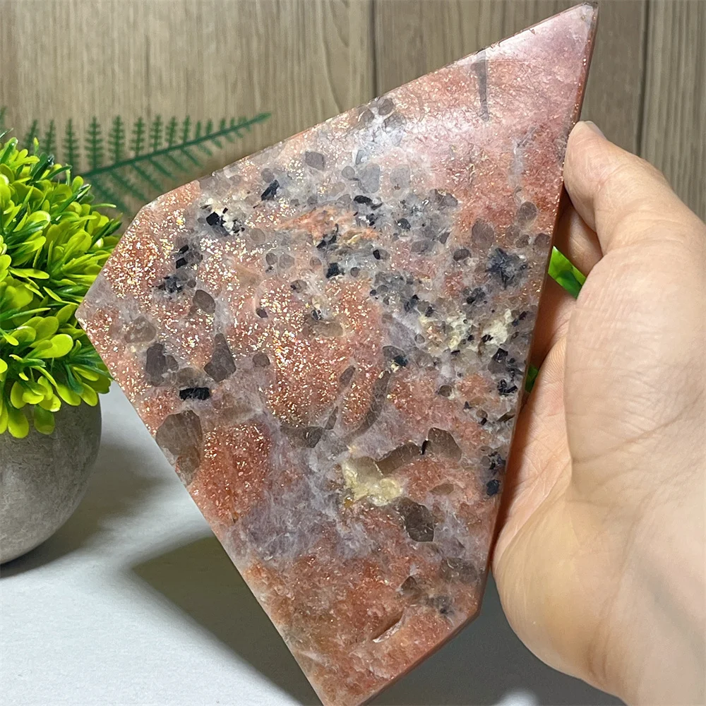 Sunstone Quartz Flash Slab Slice Crystal Natural Carving Minerals Witchcraft Geode Energy Home Decoration Reiki Healing