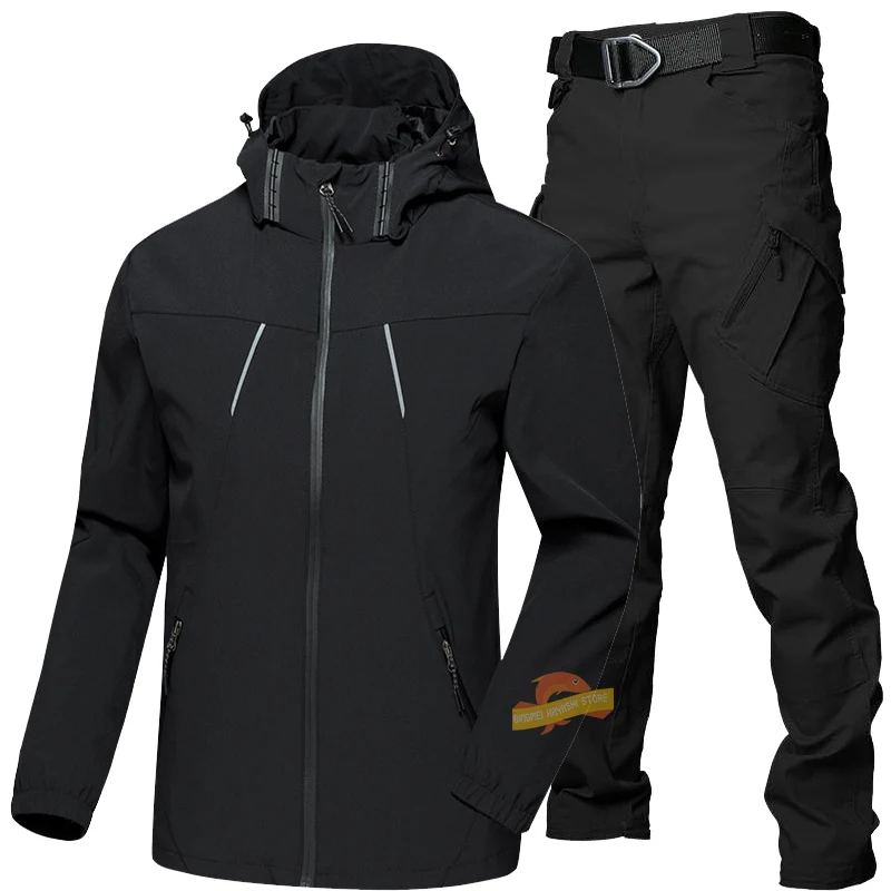 Men Spring Autumn Thin Fishing Clothes Windproof Waterproof Reflective Jacket Tactical Pants Casual Sport Breathable Hiking Suit