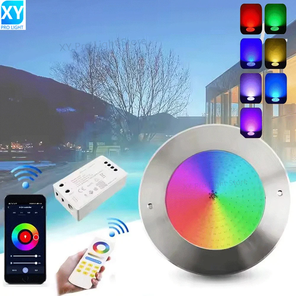 

25 Вт RGB подводные фонари 12 В IP68 светодиодный светильник для бассейна 12 Вт 18 Вт 35 Вт управление мобильным приложением украшение для вечеринки у бассейна фонтан лампаLED
