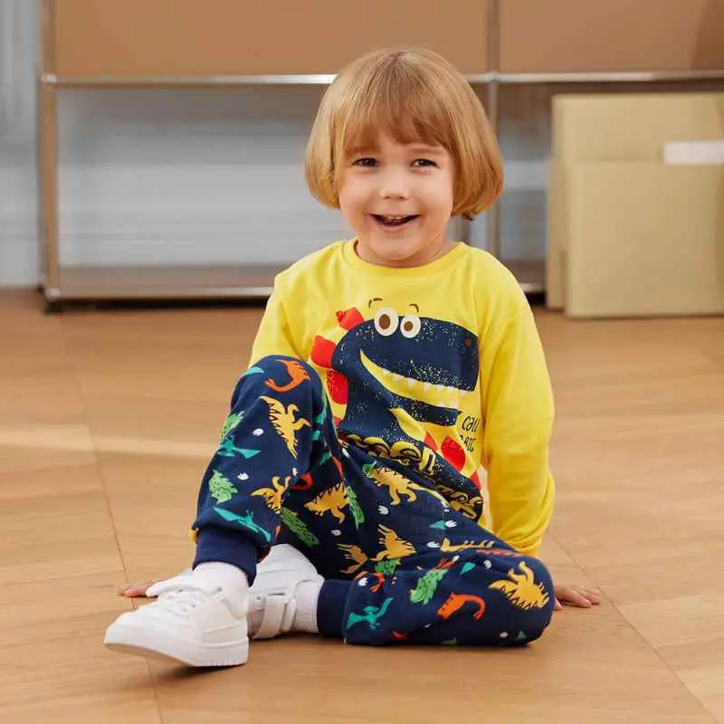 Kids Boys Dinosaur Long-sleeved Underwear Set Toddler T-Shirt Tops with Pants Children Pajama Pants Set