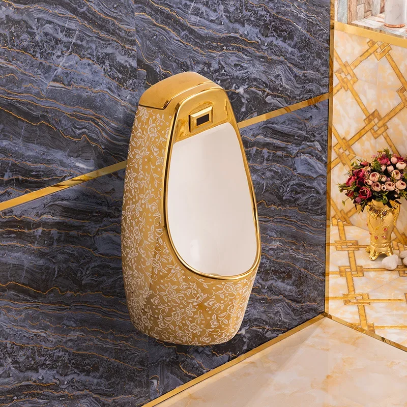 Wall-mounted intelligent sensor integrated gold urinal electroplated color urinal